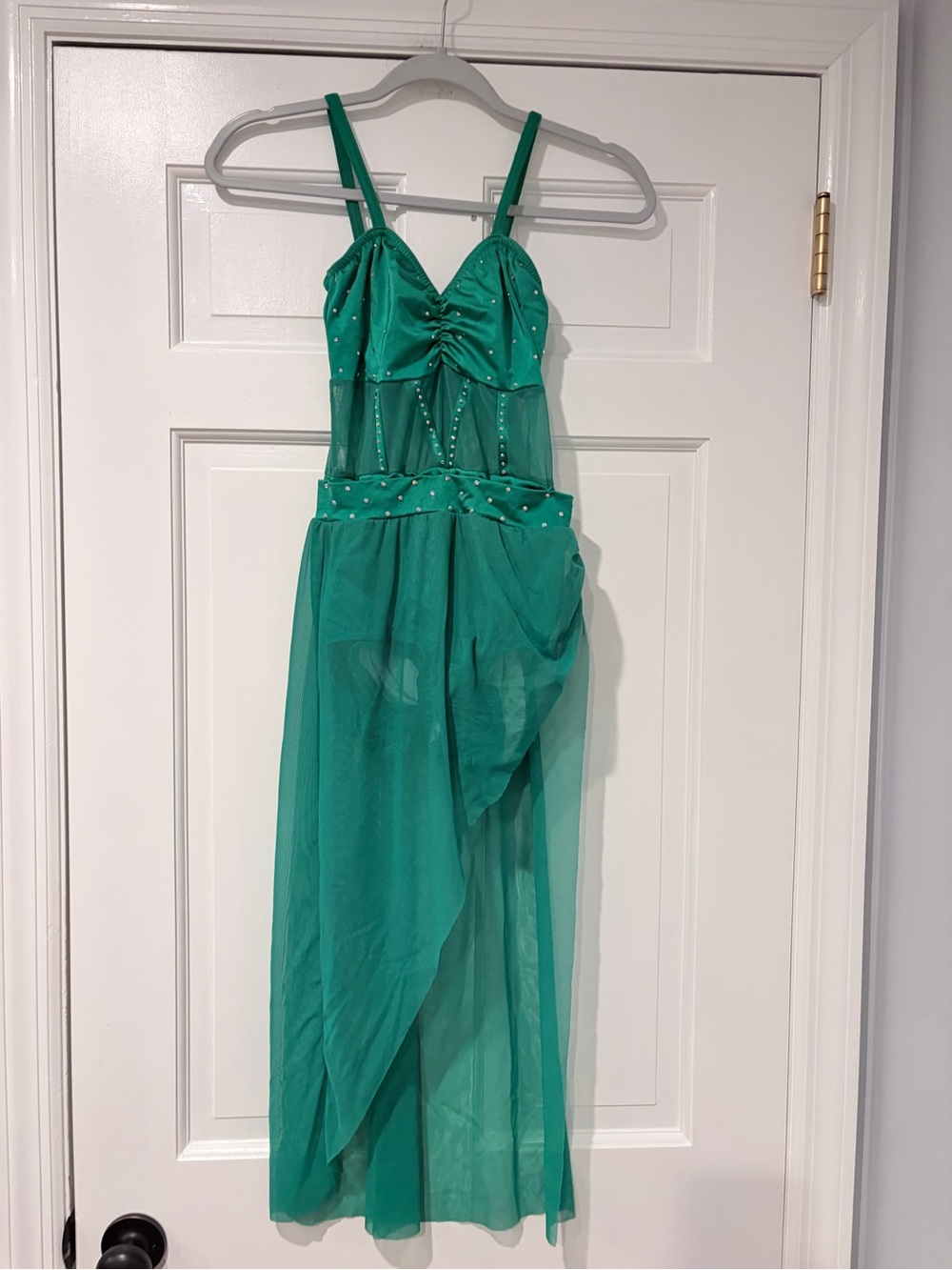 Kelle Green Bedazzled Rhinestone Lyrical Dance Costume Dress Medium Adult